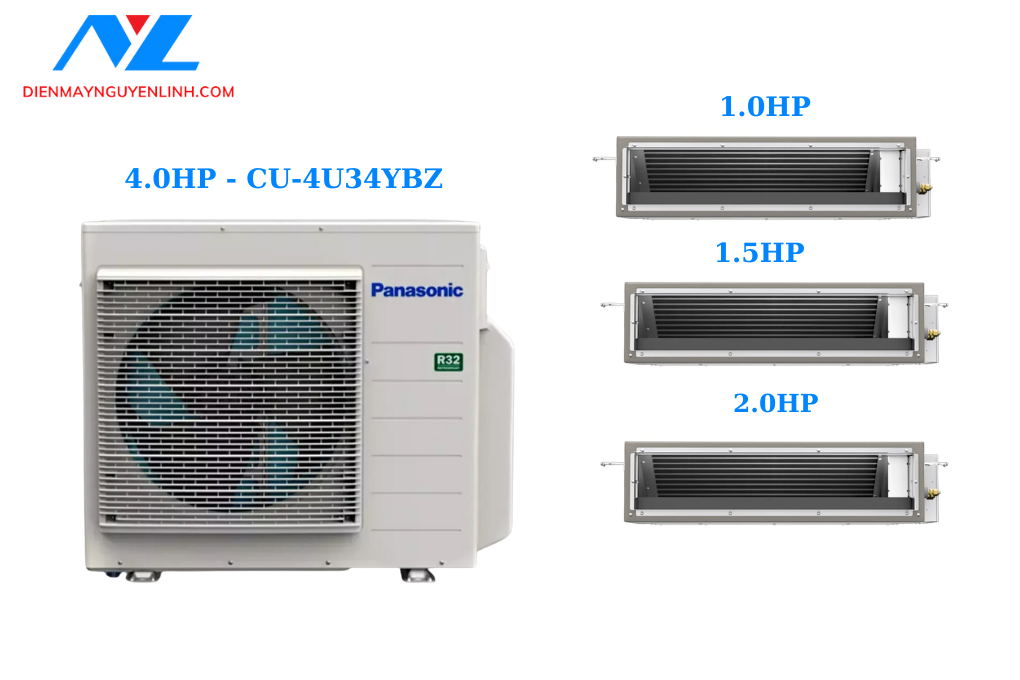 Combo Multi Panasonic Inverter 1 Dàn Nóng 4 Hp + 3 Dàn Lạnh Nối Ống Gió 1 Hp-1.5 Hp-2 Hp