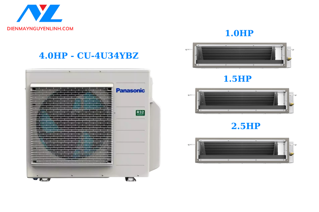 Combo Multi Panasonic Inverter 1 Dàn Nóng 4 Hp + 3 Dàn Lạnh Nối Ống Gió 1 Hp-1.5 Hp-2.5 Hp