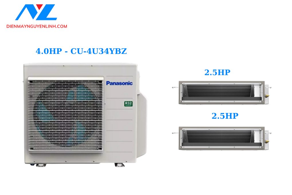 Combo Multi Panasonic Inverter 1 Dàn Nóng 4 Hp + 2 Dàn Lạnh Nối Ống Gió 2.5 Hp