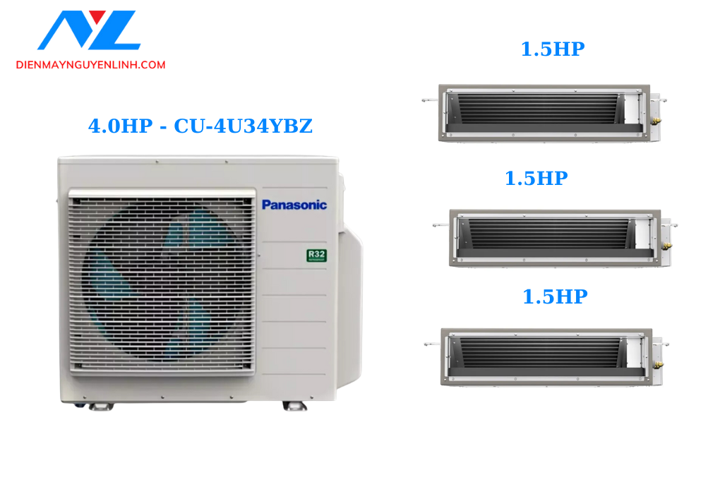 Combo Multi Panasonic Inverter 1 Dàn Nóng 4 Hp + 3 Dàn Lạnh Nối Ống Gió 1.5 Hp
