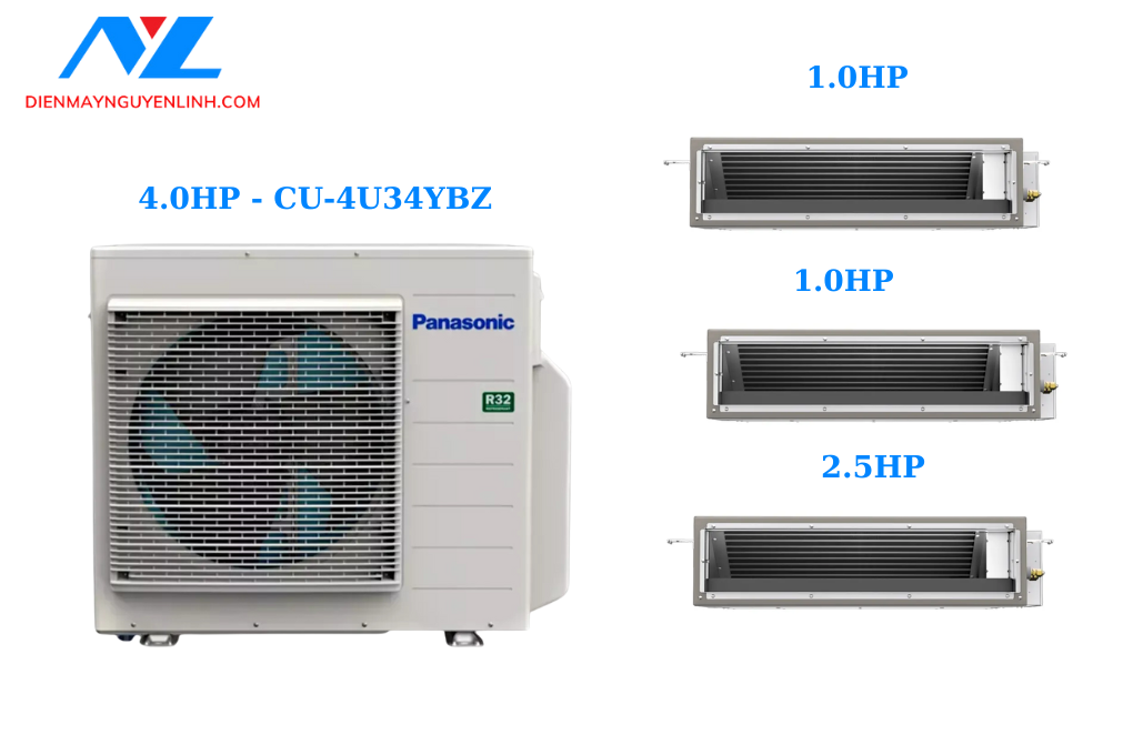 Multi Panasonic Inverter 1 Dàn Nóng 4 Hp + 3 Dàn Lạnh Nối Ống Gió 1 Hp-2.5 Hp