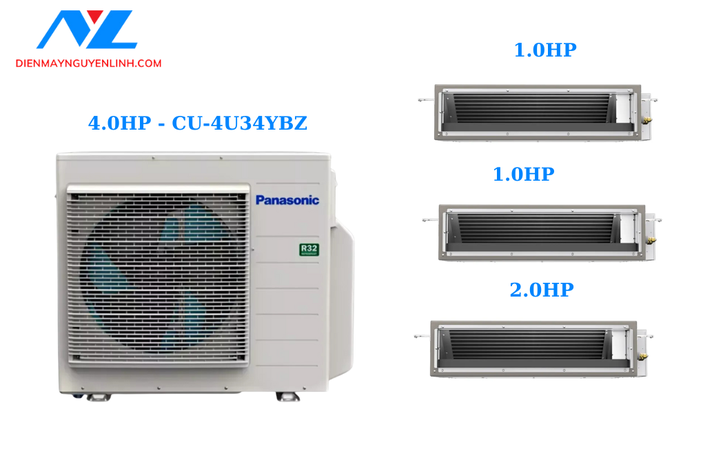 Combo Multi Panasonic Inverter 1 Dàn Nóng 4 Hp + 3 Dàn Lạnh Nối Ống Gió 1 Hp-2 Hp