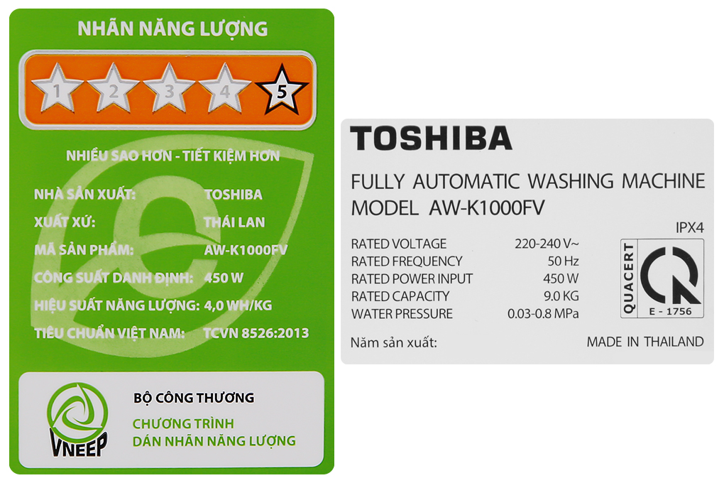 Máy giặt Toshiba 9 kg AW-K1000FV(WW)