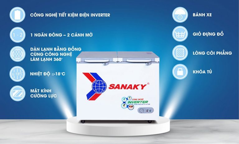 Tủ đông Sanaky Inverter VH-2599A4K cánh kính cường lực