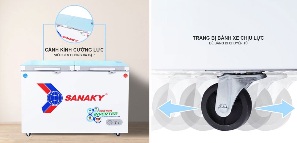Tủ đông Sanaky Inverter VH-2599W4KD cánh kính cường lực màu xanh ngọc