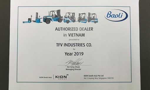 Chứng nhận phân phối xe nâng Kion Baoli tại TFV Industries