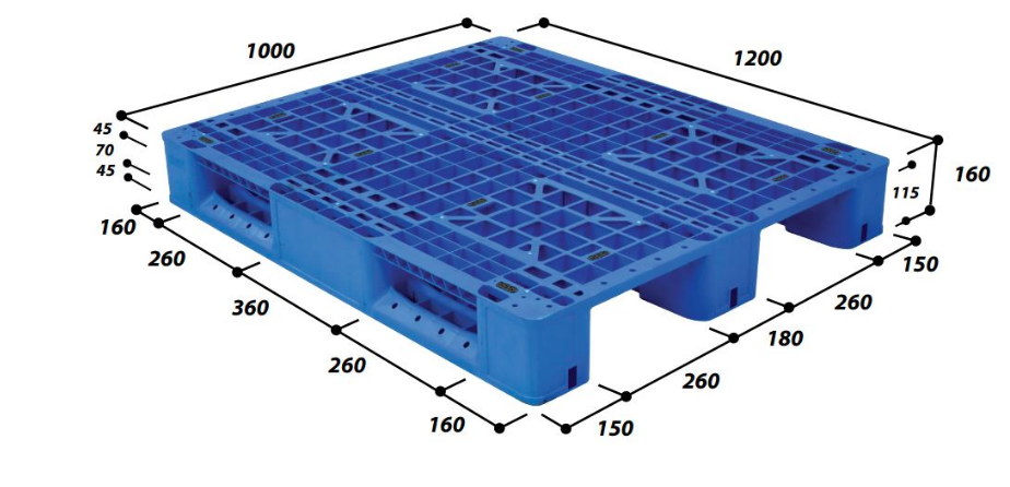 Pallet nhựa 1200x1200 phù hợp xe nâng tay càng rộng 685