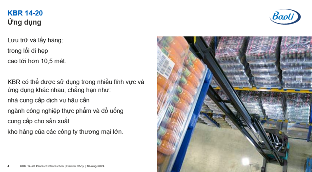 Ứng dụng thực tế của Xe nâng điện ngồi lái Baoli KBR14-20