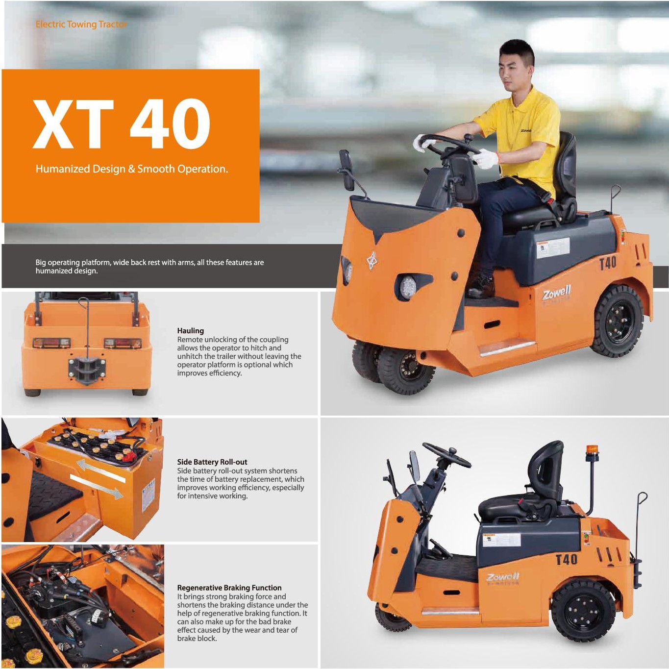 Xe đầu kéo điện 4 tấn Không Cabin Model XTA40 hiệu Zowell