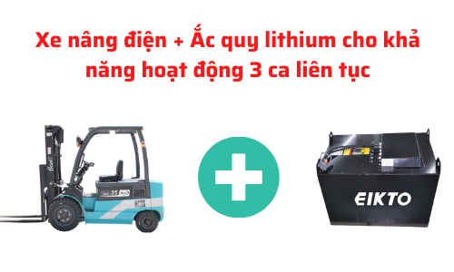 Xe nâng điện kèm ắc quy lithium cho khả năng hoạt động 3 ca liên tục