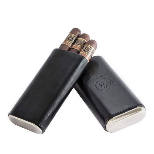 Mantello Black Leather Cigar Case with Interior Cedar Lining