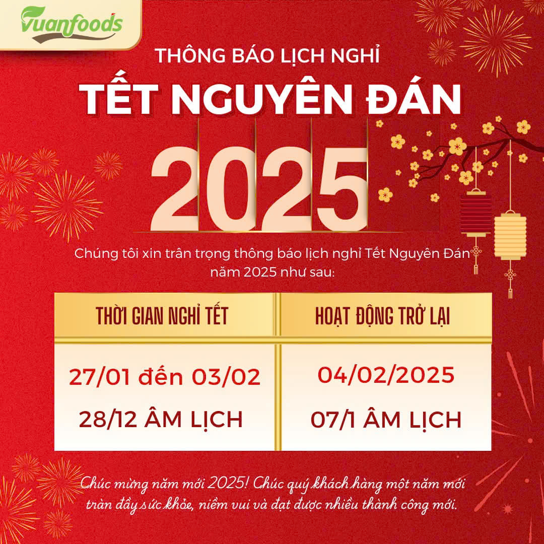 THÔNG BÁO LỊCH NGHỈ TẾT NGUYÊN ĐÁN 2025