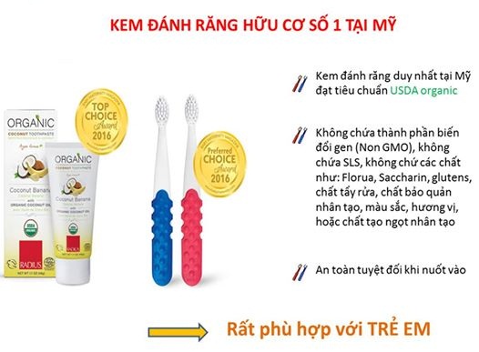 Chi Tiết Về Thành Phần Kem Đánh Răng Cho Bé ( Organic Từ Hãng Radius )