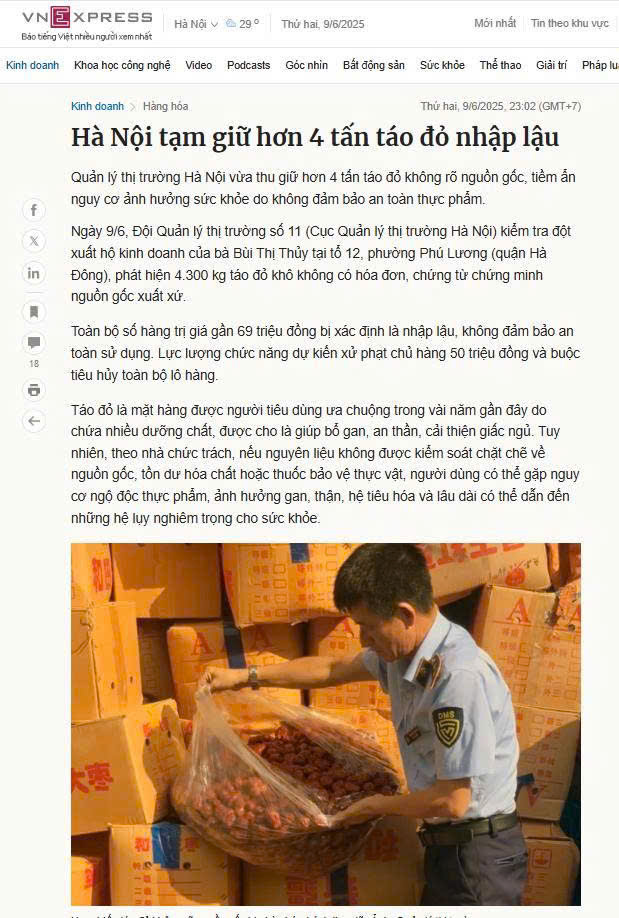 HƠN 4 TẤN TÁO ĐỎ KHÔNG RÕ NGUỒN GỐC BỊ THU GIỮ: CẢNH BÁO NGƯỜI TIÊU DÙNG VIỆT!