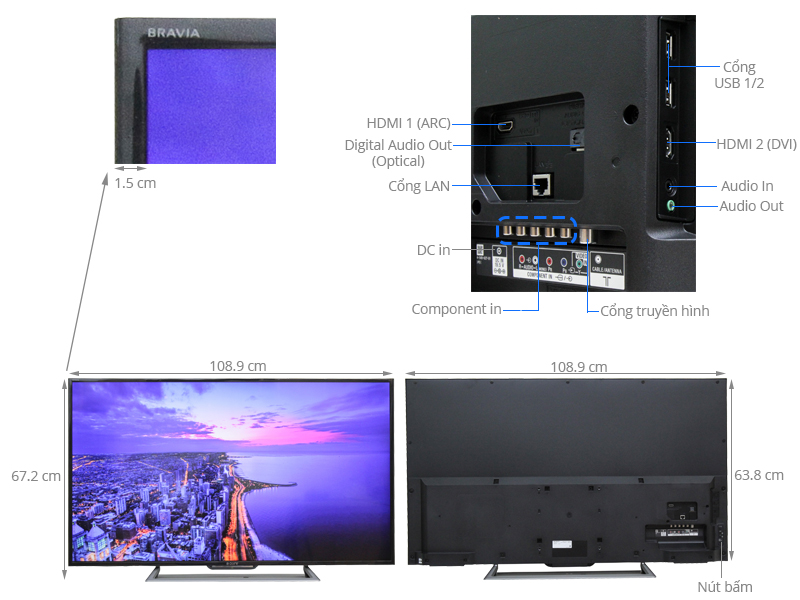 Thông số kỹ thuật Internet Tivi LED Sony KDL - 48R550C 48 inch