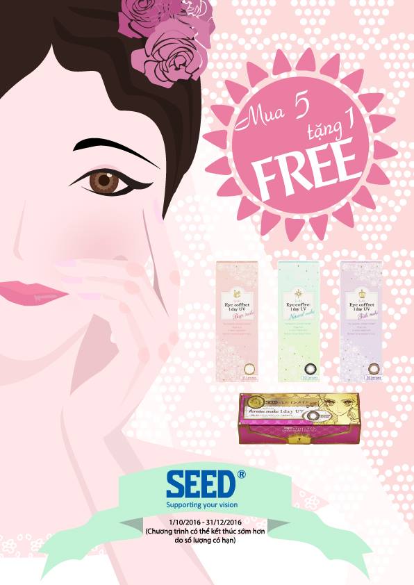 KHUYẾN MẠI KÍNH ÁP TRÒNG MÀU SEED NHẬT BẢN (MUA 5 TẶNG 1)