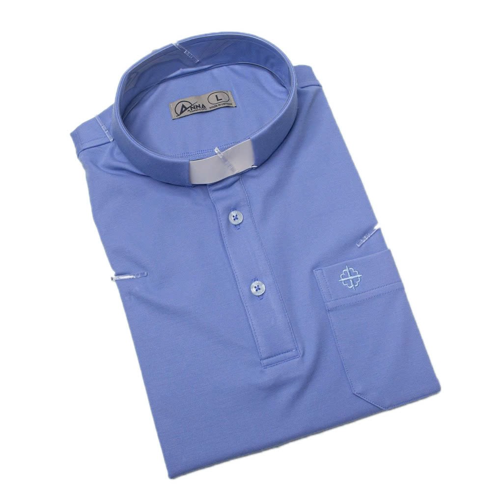 Áo Thun Cổ Côn Linh Mục Ngắn Tay Xanh Dương Cao Cấp