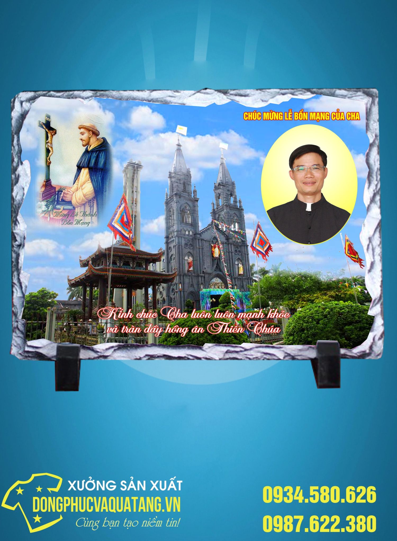 in hình lên đá nhà thờ Trà Vy Thái Bình