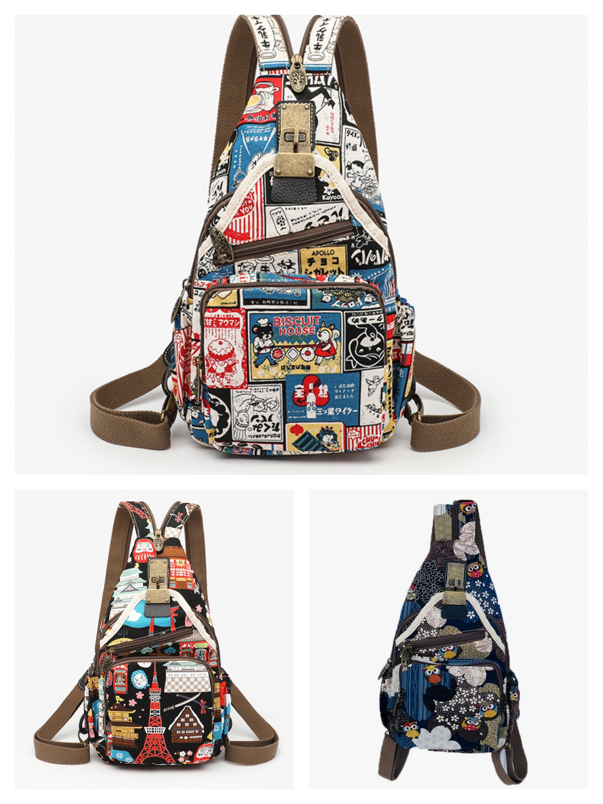 Túi Balo đeo hoạ tiết Nhật xinh xắn vải bố in hình