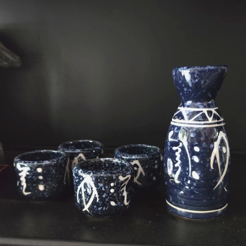 Bộ sake gốm sứ 1 bình 4 ly