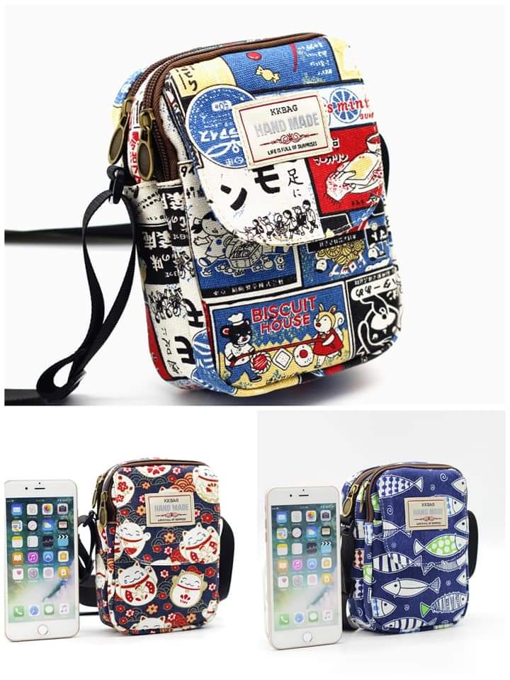 Túi đeo hoạ tiết Nhật xinh xắn vải bố in hình