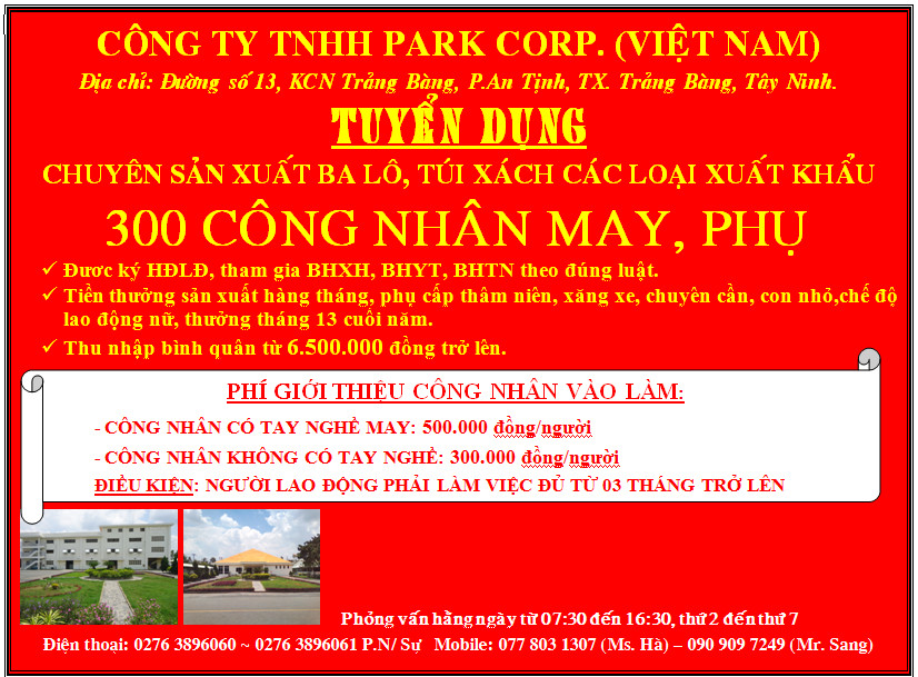 Công ty TNHH Park Corp. (Việt Nam) tuyển dụng