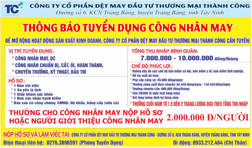 Công ty CP DM ĐT TM Thành Công tuyển dụng