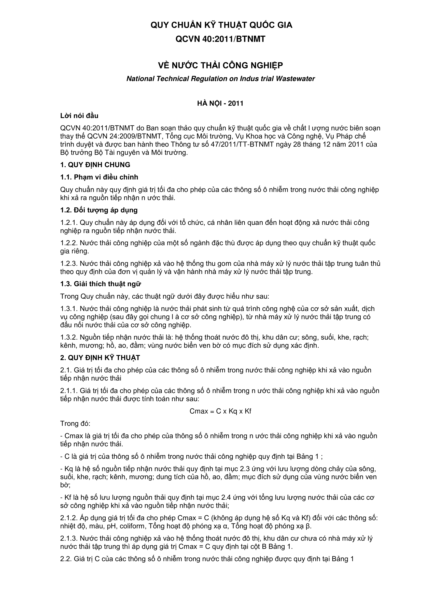 QCVN 40:2011/BTNMT