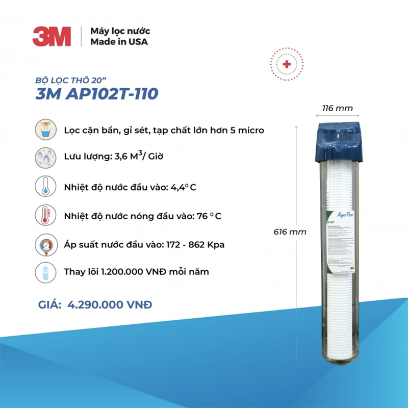 Bộ Lọc Thô 20" 3M AP102T-110 Trong Suốt