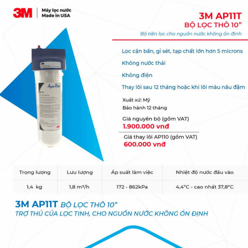 Bộ Lọc Thô 10" 3M AP11T Trong Suốt