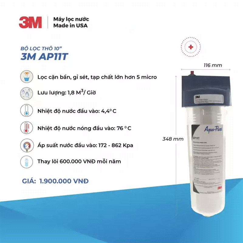 Bộ Lọc Thô 10" 3M AP11T Trong Suốt