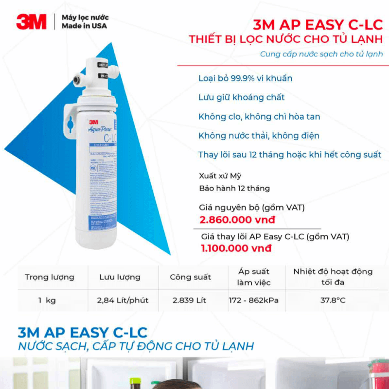 Máy Lọc Nước Uống 3M AP EASY C-LC Dành Cho Tủ Lạnh
