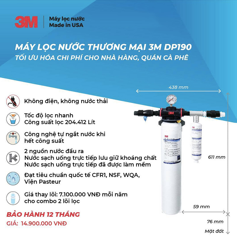 Máy Lọc Nước Uống 3M DP190 Công Suất Lớn Dùng Trong Thương Mại