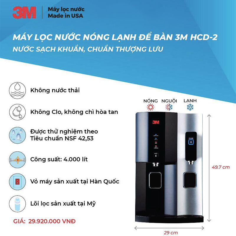 Máy Lọc Nước Uống Nóng Lạnh Để Bàn 3M HCD-2 Cao Cấp
