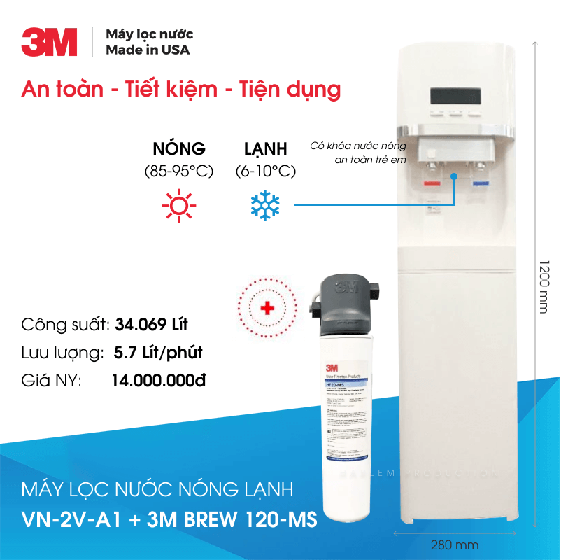 Máy Lọc Nước Uống Nóng Lạnh VN-2V-A1 Sử Dụng 3M BREW 120-MS