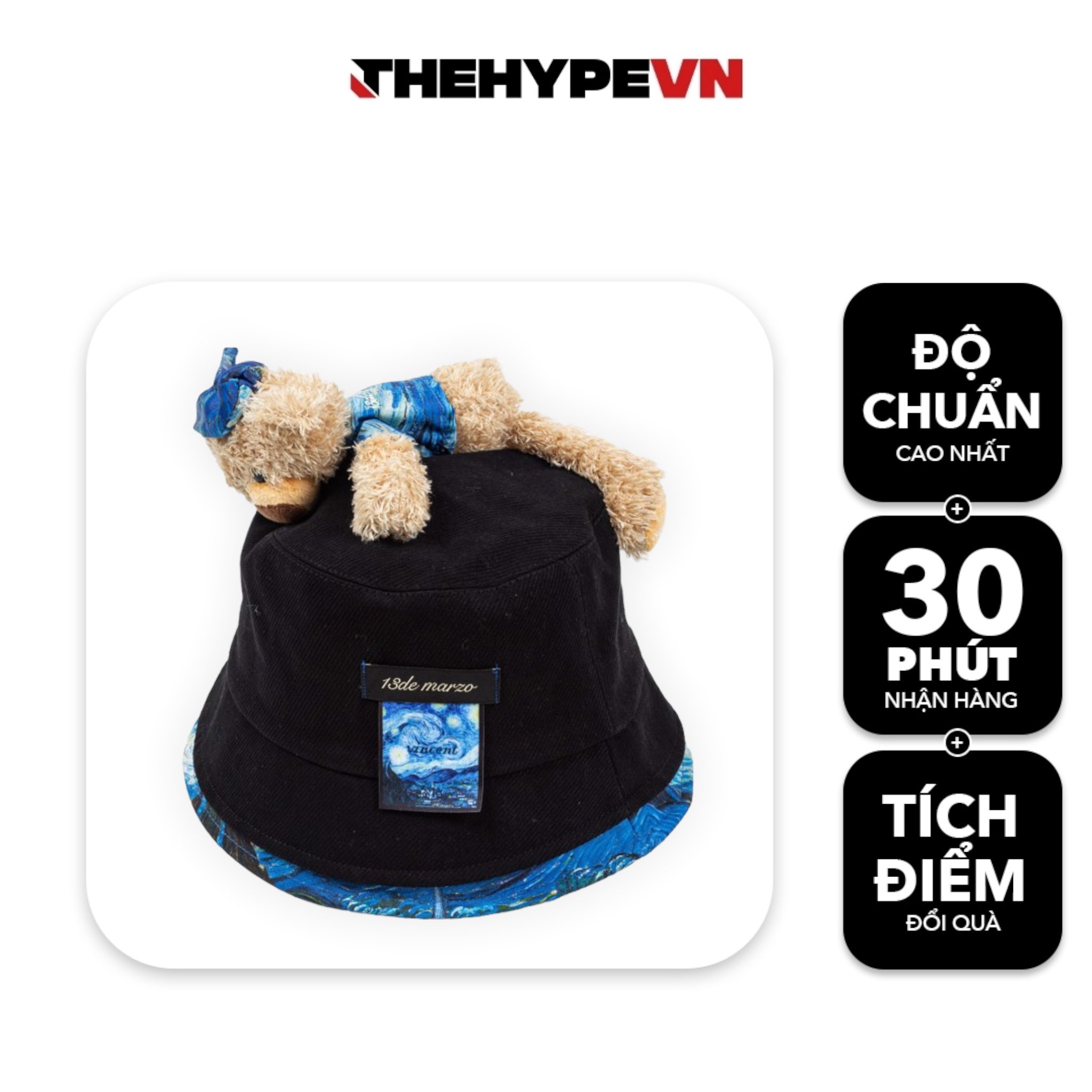 Nón 13DE MARZO VAN GOGH SUNFLOWERS BUCKET HAT (Black) Best Quality