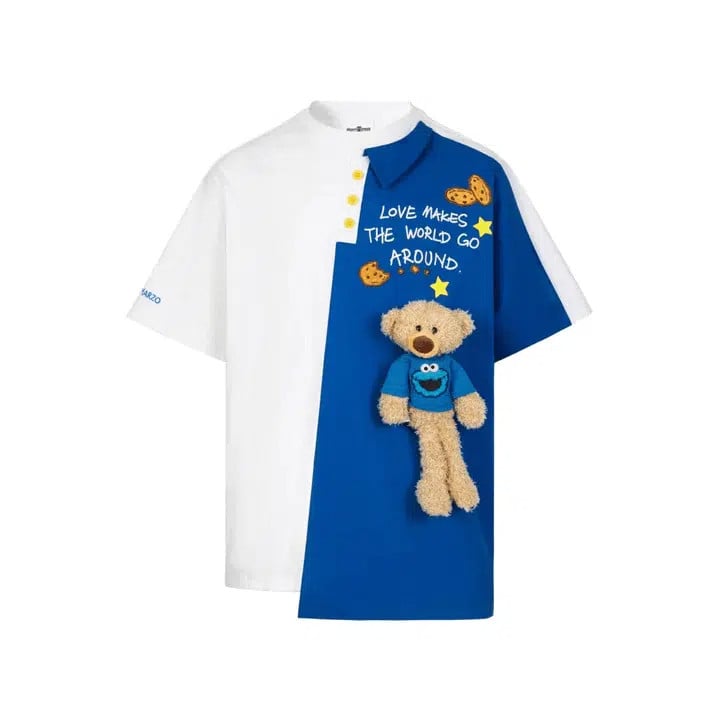 13DE MARZO TEE - 13De Marzo Cookie Monster Bear Half Piece Patched (White) Best Quality