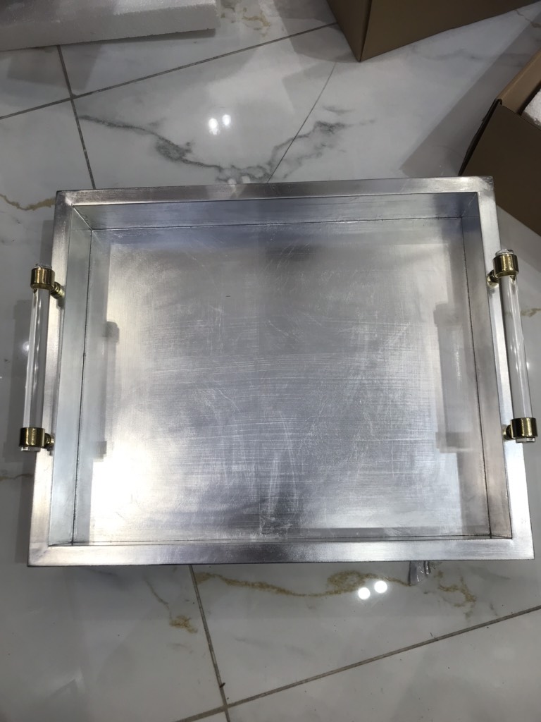 TRAY Khay chữ nhật trung dán lá bạc 32x38x10cm 6857