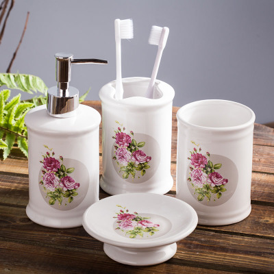 ROSE BATHROOM Set nhà tắm 4 món hoa hồng 2122