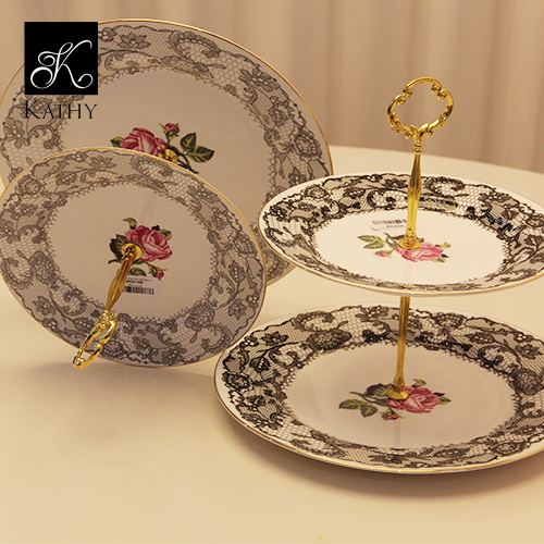LACE Đĩa 2 tầng Ren ghi 2306