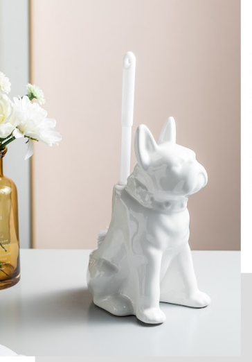 PUPPY Bộ bàn chải nhà vệ sinh có tay cầm hình chú chó màu trắng 5717T