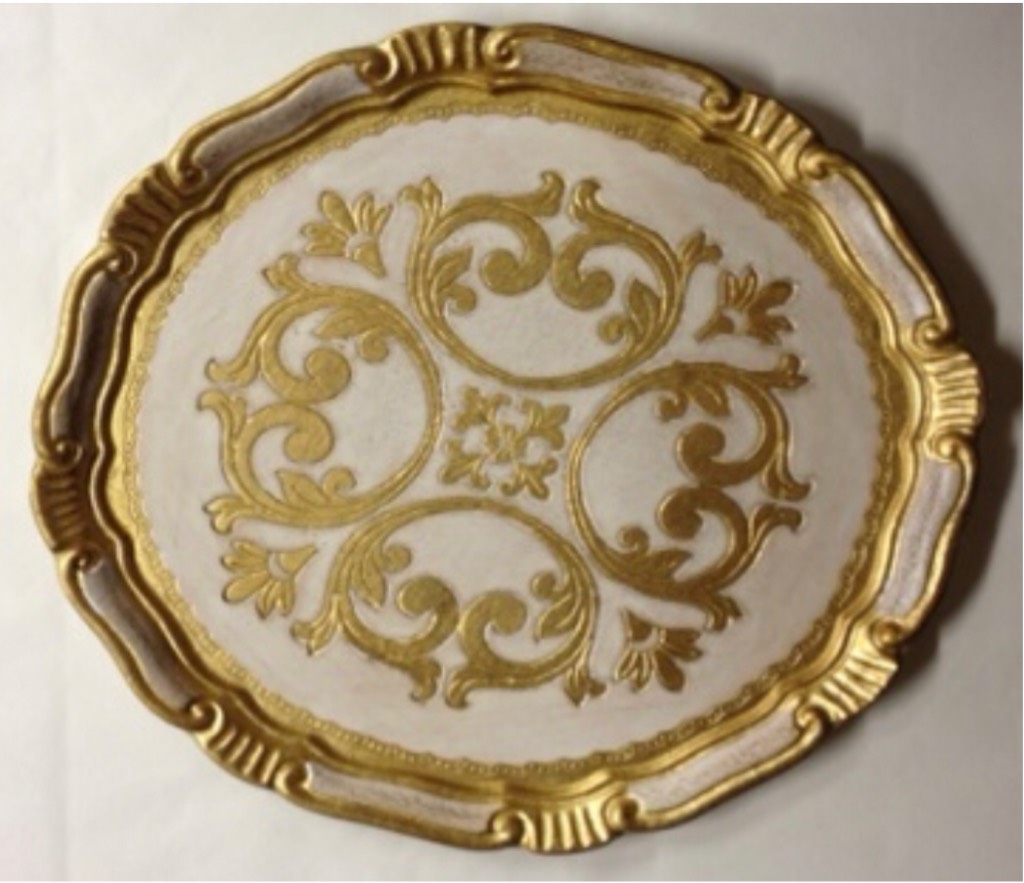 SEZZATINI Đĩa gỗ tròn hoa văn trắng Fiorentino 33cm 3305