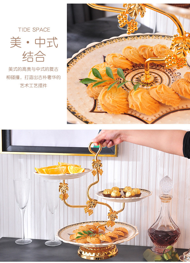 ROYAL Đĩa 3 tầng họa tiết vàng 5295