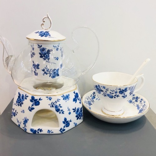 BLUE Bộ trà ấm đun hoa xanh 14 món 5300