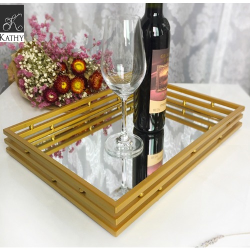 GOLDEN TRAY Khay gương chữ nhật sọc ngang 6088