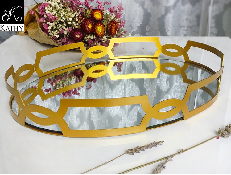 GOLDEN TRAY Khay gương oval 6089