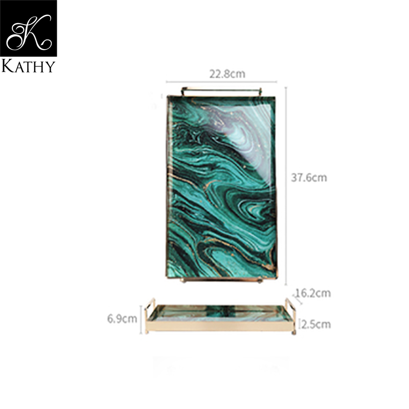 MARBLE TRAY Khay vân đá xanh lá viền vàng 6365XL