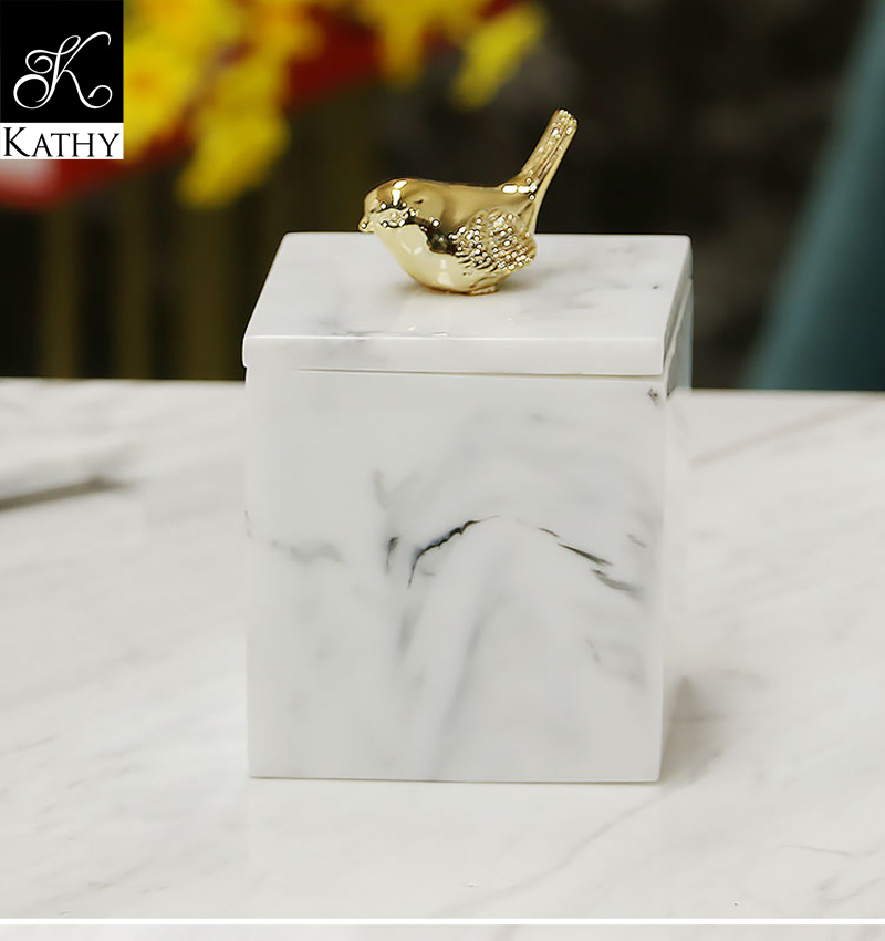 MARBLE Hũ vuông 2 ngăn đựng tăm bông màu trắng 6378