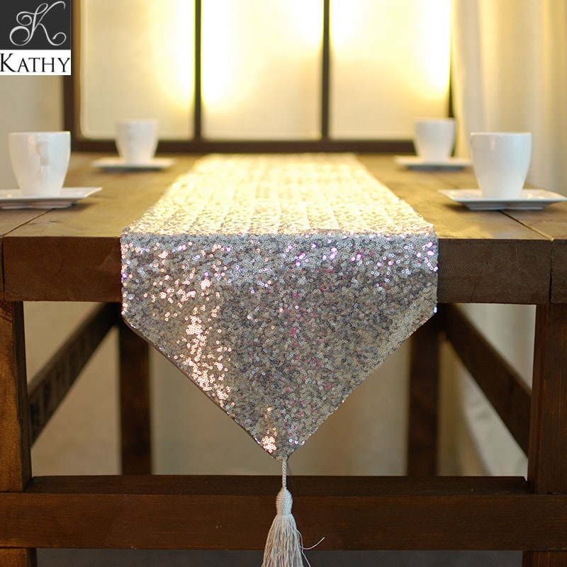 SEQUIN Table runner kim sa bạc 30x200cm 7038S