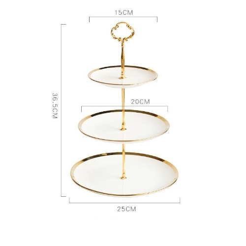 BOLD GOLD Đĩa 3 tầng màu trắng viền vàng 5419